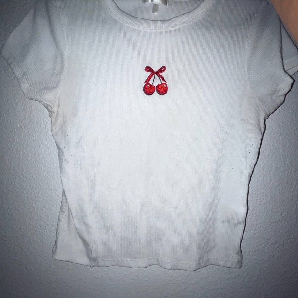 Elegant White Crop Top with Cherry Detail